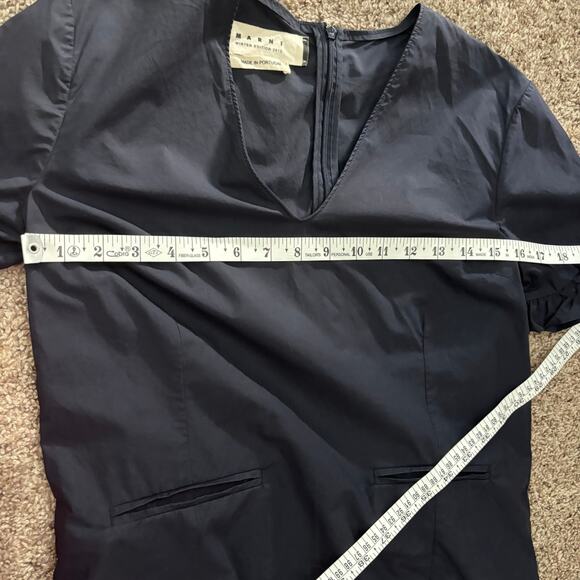 MARNI Winter Edition 2012 Navy Blue V-Neck Top Blouse Ruffle Sleeve Cotton Sz S - Picture 4 of 13